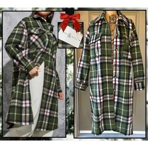 HERS & MINE Pine Green Plaid Long Jacket Size Large